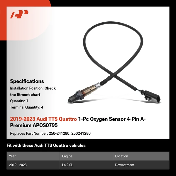 2019-2023 Audi TTS Quattro 1-Pc Oxygen Sensor 4-Pin A-Premium APOS0795