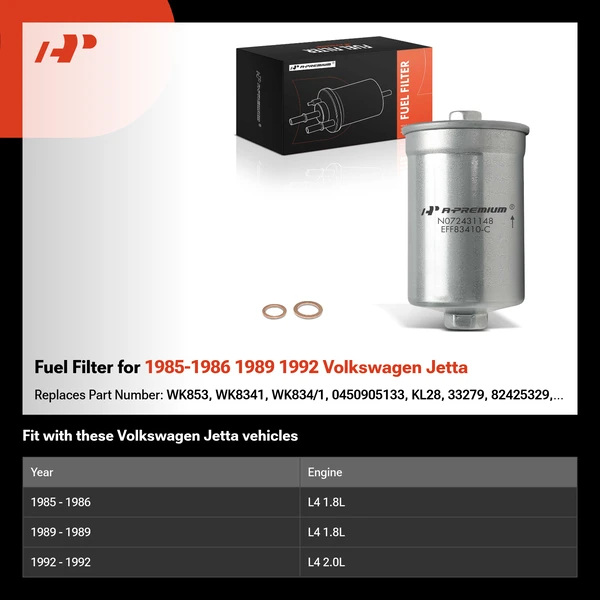 Fuel Filter for 1985-1986 1989 1992 Volkswagen Jetta