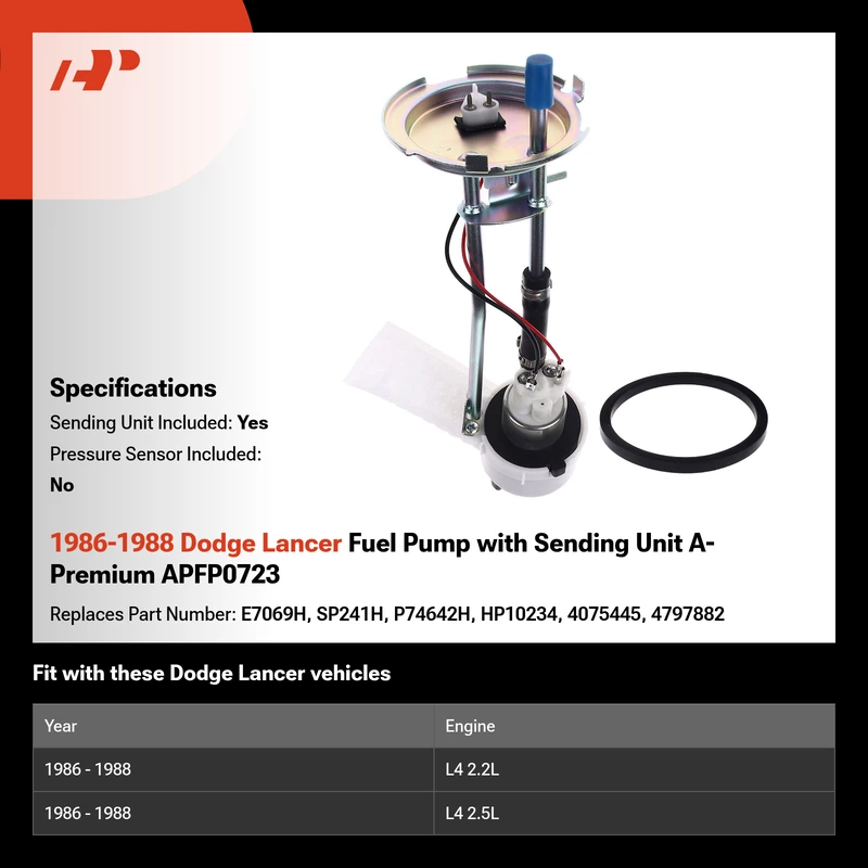 1986-1988 Dodge Lancer Fuel Pump with Sending Unit A-Premium APFP0723