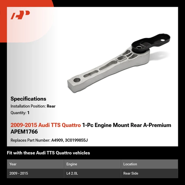 2009-2015 Audi TTS Quattro 1-Pc Engine Mount Rear A-Premium APEM1766