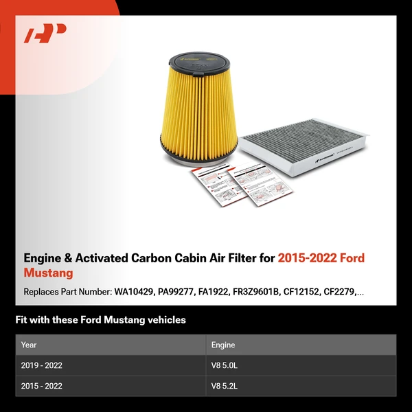 Engine & Activated Carbon Cabin Air Filter for 2015-2022 Ford Mustang