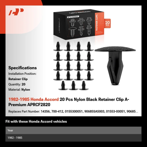 1982-1985 Honda Accord 20 Pcs Nylon Black Retainer Clip A-Premium APRCF2820