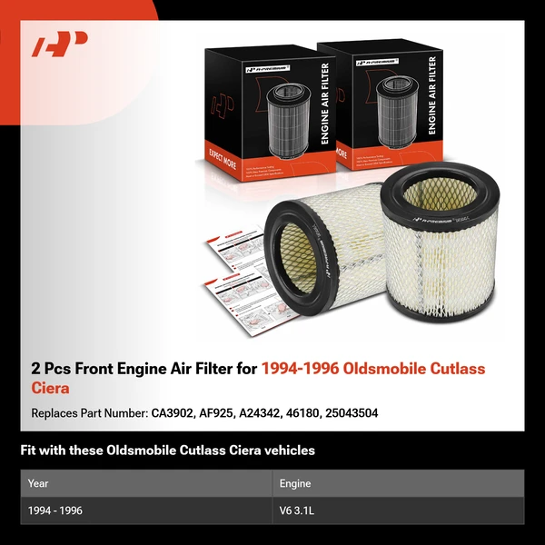 2 Pcs Front Engine Air Filter for 1994-1996 Oldsmobile Cutlass Ciera