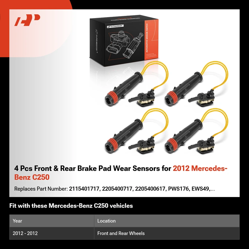 4 Pcs Front & Rear Brake Pad Wear Sensors for 2012 Mercedes-Benz C250