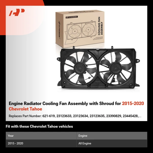 Engine Radiator Cooling Fan Assembly with Shroud for 2015-2020 Chevrolet Tahoe