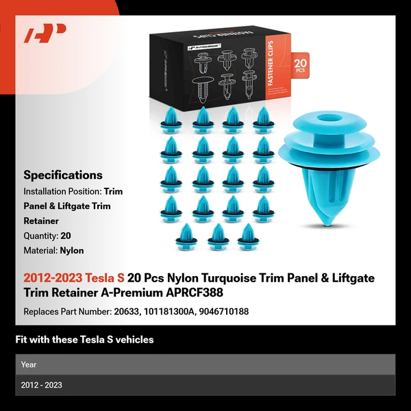 2012-2023 Tesla S 20 Pcs Nylon Turquoise Trim Panel & Liftgate Trim Retainer A-Premium APRCF388
