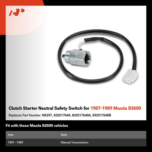 Clutch Starter Neutral Safety Switch for 1987-1989 Mazda B2600