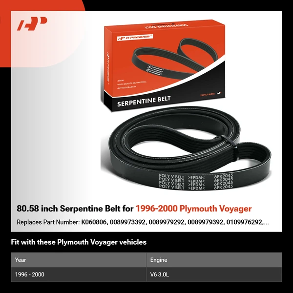 80.58 inch Serpentine Belt for 1996-2000 Plymouth Voyager