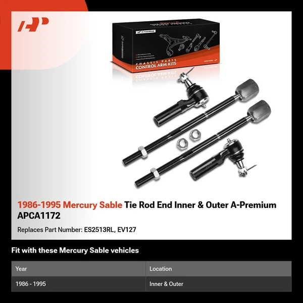 1986-1995 Mercury Sable Tie Rod End Inner & Outer A-Premium APCA1172