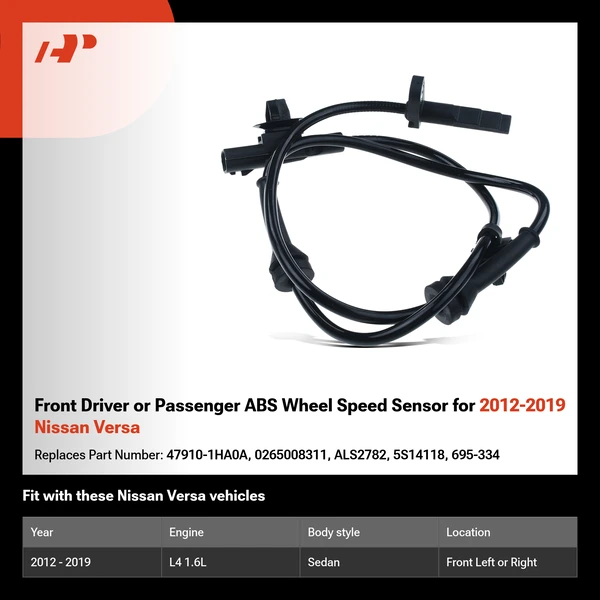Front Driver or Passenger ABS Wheel Speed Sensor for 2012-2019 Nissan Versa