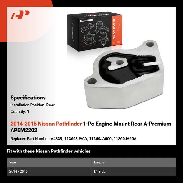 2014-2015 Nissan Pathfinder 1-Pc Engine Mount Rear A-Premium APEM2202