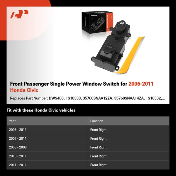 Front Passenger Single Power Window Switch for 2006-2011 Honda Civic