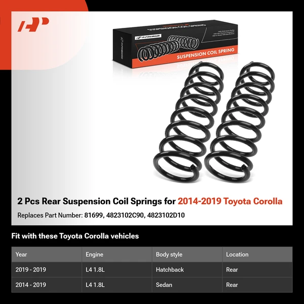 2 Pcs Rear Suspension Coil Springs for 2014-2019 Toyota Corolla
