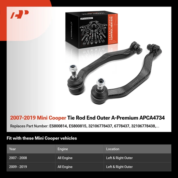2007-2019 Mini Cooper Tie Rod End Outer A-Premium APCA4734