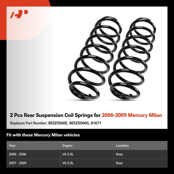 2 Pcs Rear Suspension Coil Springs for 2006-2009 Mercury Milan