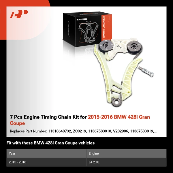 7 Pcs Engine Timing Chain Kit for 2015-2016 BMW 428i Gran Coupe