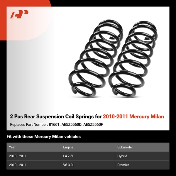 2 Pcs Rear Suspension Coil Springs for 2010-2011 Mercury Milan