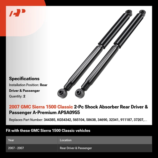 2007 GMC Sierra 1500 Classic 2-Pc Shock Absorber Rear Driver & Passenger A-Premium APSA0955