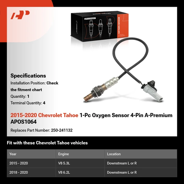 2015-2020 Chevrolet Tahoe 1-Pc Oxygen Sensor 4-Pin A-Premium APOS1064