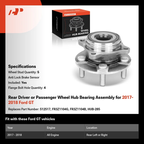 Rear Driver or Passenger Wheel Hub Bearing Assembly  for 2017-2018 Ford GT
