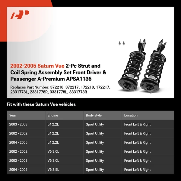 2002-2005 Saturn Vue 2-Pc Strut and Coil Spring Assembly Set Front Driver & Passenger A-Premium APSA1136