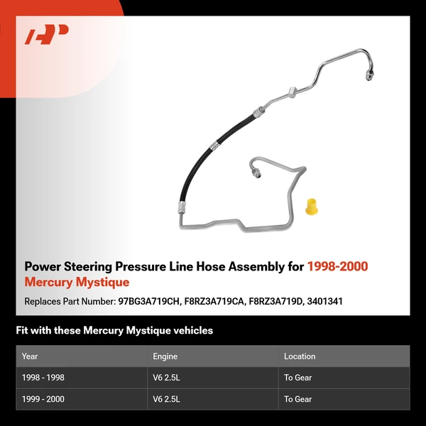 Power Steering Pressure Line Hose Assembly for 1998-2000 Mercury Mystique