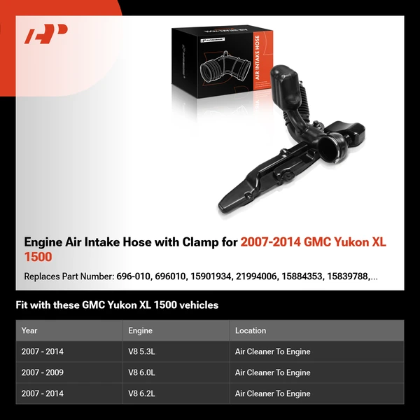 Engine Air Intake Hose with Clamp for 2007-2014 GMC Yukon XL 1500