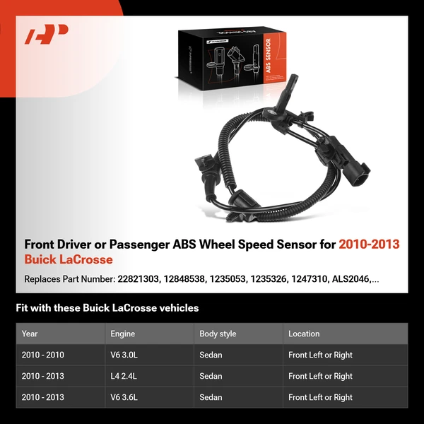 Front Driver or Passenger ABS Wheel Speed Sensor for 2010-2013 Buick LaCrosse