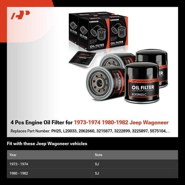4 Pcs Engine Oil Filter for 1973-1974 1980-1982 Jeep Wagoneer