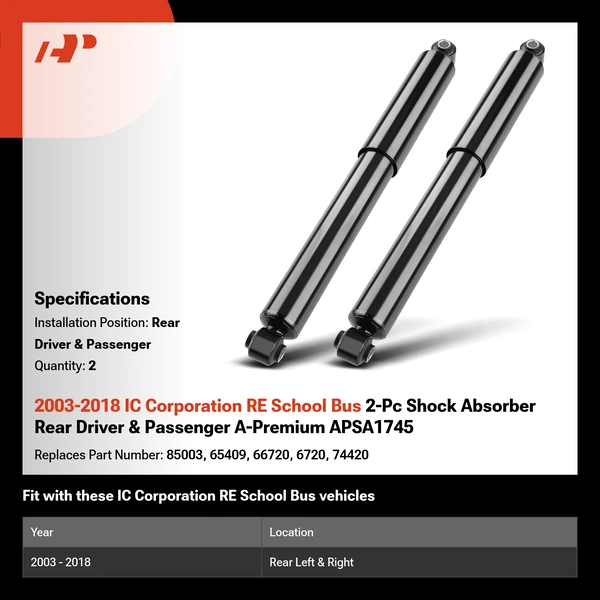 2003-2018 IC Corporation RE School Bus 2-Pc Shock Absorber Rear Driver & Passenger A-Premium APSA1745
