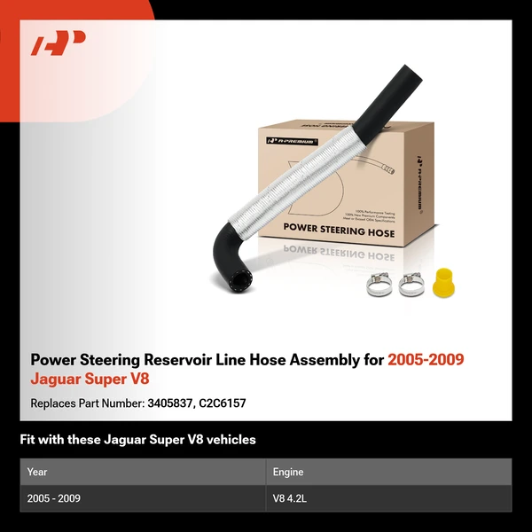 Power Steering Reservoir Line Hose Assembly for 2005-2009 Jaguar Super V8