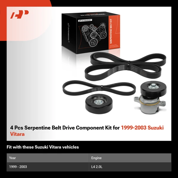 4 Pcs Serpentine Belt Drive Component Kit for 1999-2003 Suzuki Vitara