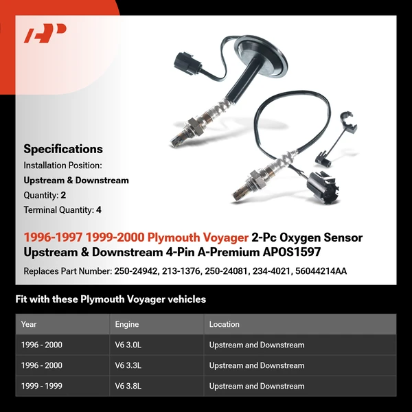 1996-1997 1999-2000 Plymouth Voyager 2-Pc Oxygen Sensor Upstream & Downstream 4-Pin A-Premium APOS1597