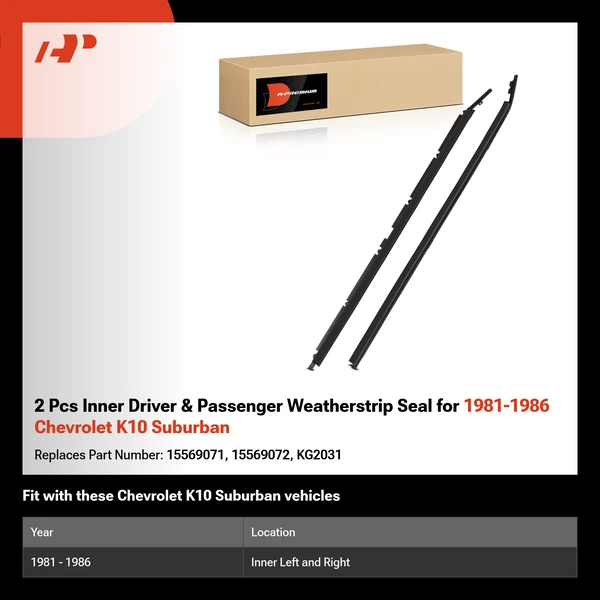 2 Pcs Inner Driver & Passenger Weatherstrip Seal for 1981-1986 Chevrolet K10 Suburban