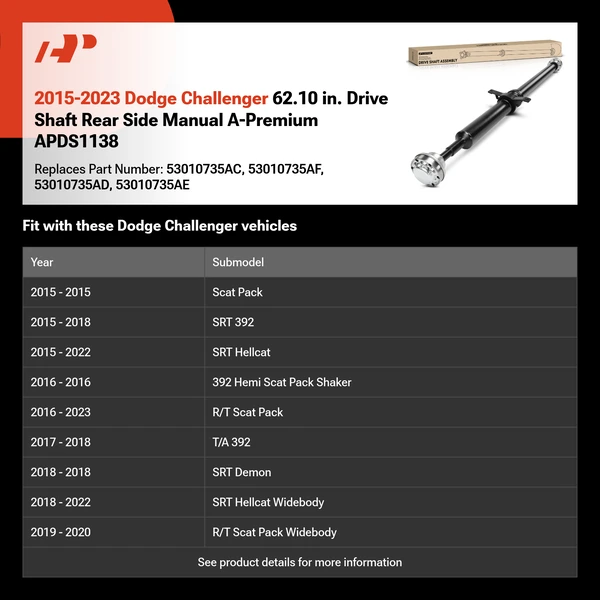 2015-2023 Dodge Challenger 62.10 in. Drive Shaft Rear Side Manual A-Premium APDS1138