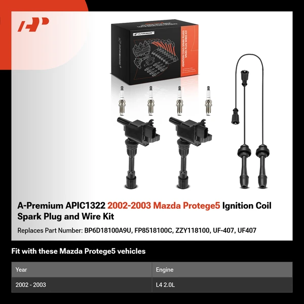 A-Premium APIC1322 2002-2003 Mazda Protege5 Ignition Coil Spark Plug and Wire Kit