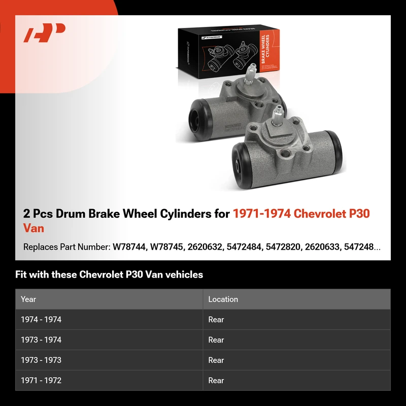 2 Pcs Drum Brake Wheel Cylinders for 1971-1974 Chevrolet P30 Van