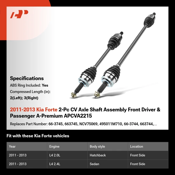 2011-2013 Kia Forte 2-Pc CV Axle Shaft Assembly Front Driver & Passenger A-Premium APCVA2215