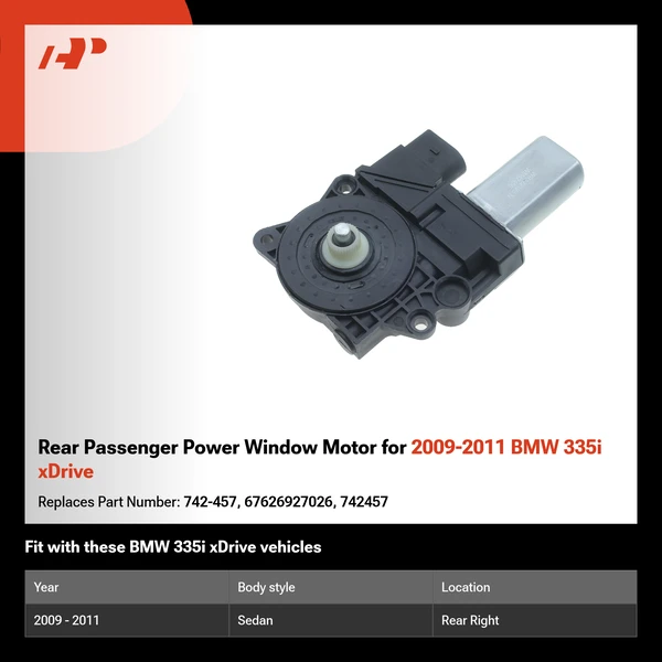 Rear Passenger Power Window Motor for 2009-2011 BMW 335i xDrive