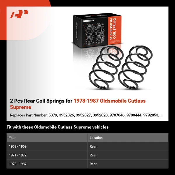 2 Pcs Rear Coil Springs for 1978-1987 Oldsmobile Cutlass Supreme