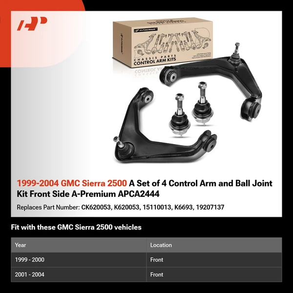 1999-2004 GMC Sierra 2500 A Set of 4 Control Arm and Ball Joint Kit Front Side A-Premium APCA2444