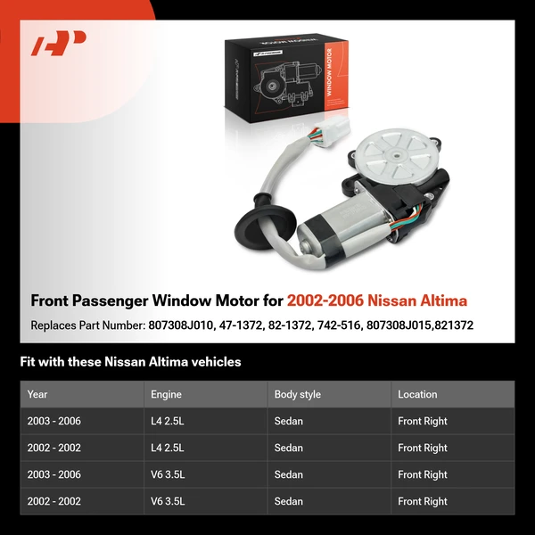 Front Passenger Window Motor for 2002-2006 Nissan Altima