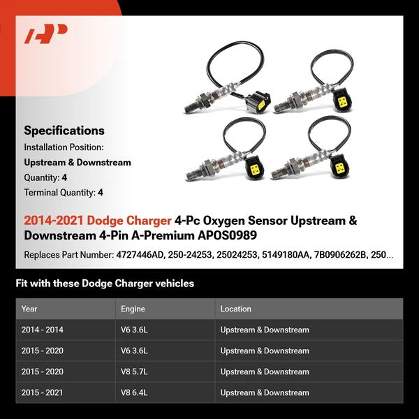 2014-2021 Dodge Charger 4-Pc Oxygen Sensor Upstream & Downstream 4-Pin A-Premium APOS0989