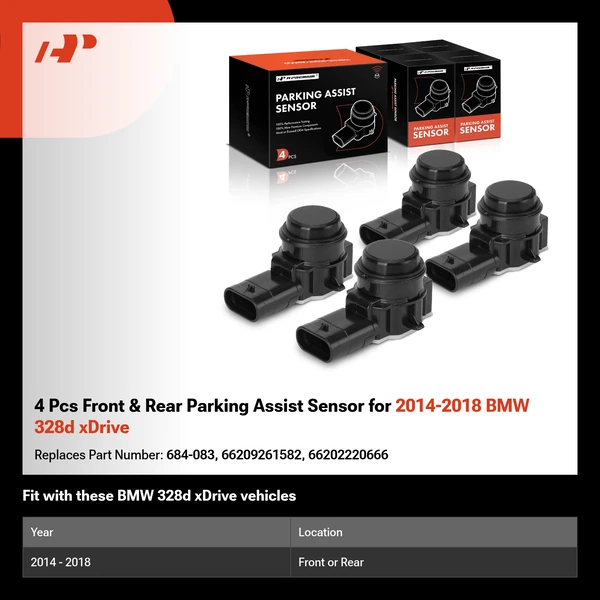 4 Pcs Front & Rear Parking Assist Sensor for 2014-2018 BMW 328d xDrive