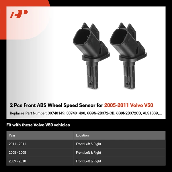 2 Pcs Front ABS Wheel Speed Sensor for 2005-2011 Volvo V50