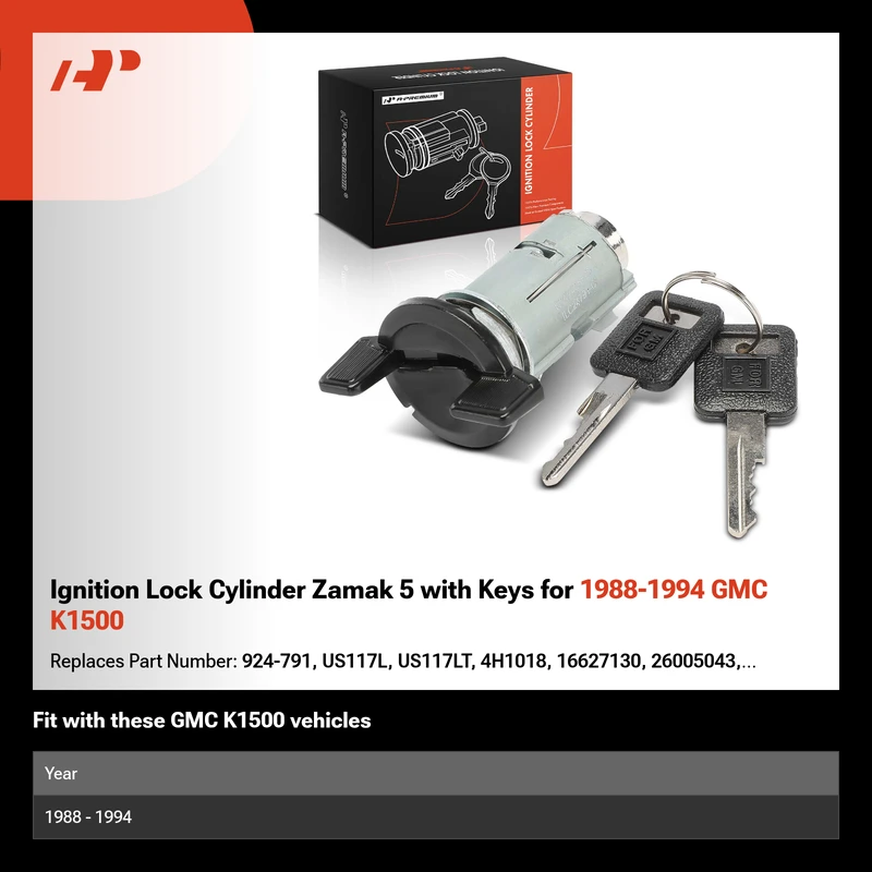 Ignition Lock Cylinder Zamak 5 with Keys for 1988-1994 GMC K1500