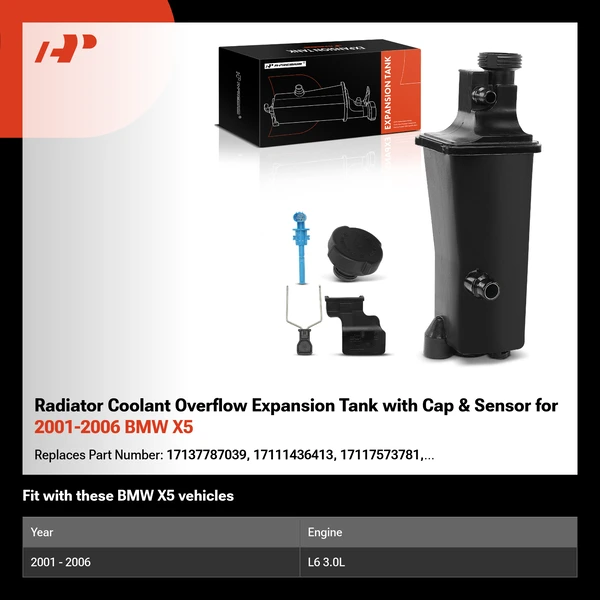 Radiator Coolant Overflow Expansion Tank with Cap & Sensor for 2001-2006 BMW X5