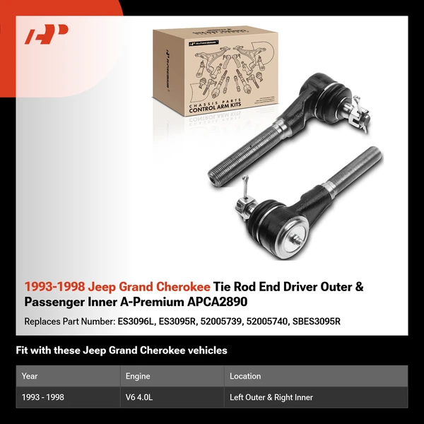 1993-1998 Jeep Grand Cherokee Tie Rod End Driver Outer & Passenger Inner A-Premium APCA2890