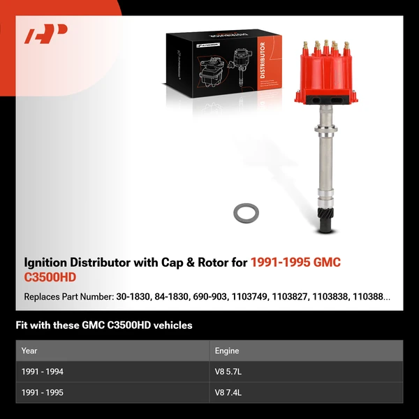 Ignition Distributor with Cap & Rotor for 1991-1995 GMC C3500HD