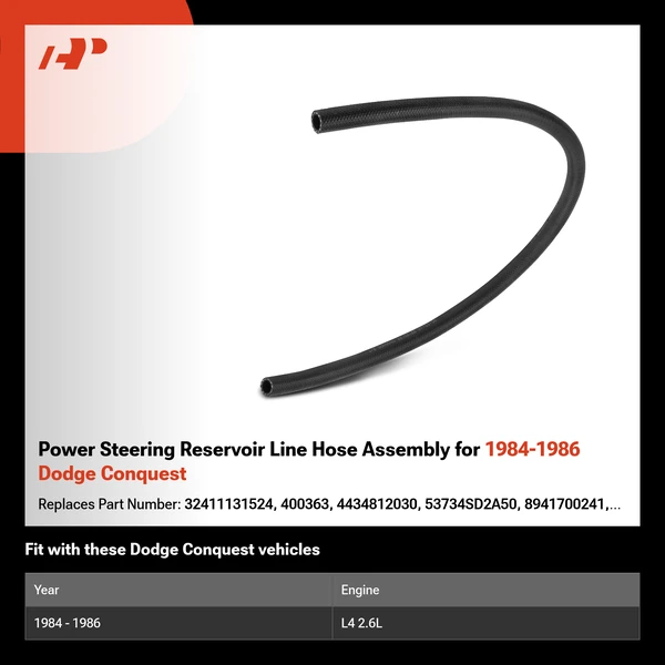 Power Steering Reservoir Line Hose Assembly for 1984-1986 Dodge Conquest